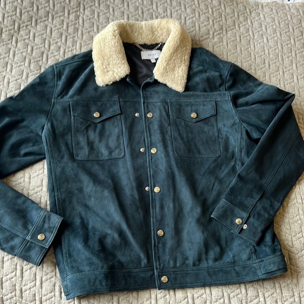 Reiss sz Large Blue Suede Mens Jean Jacket